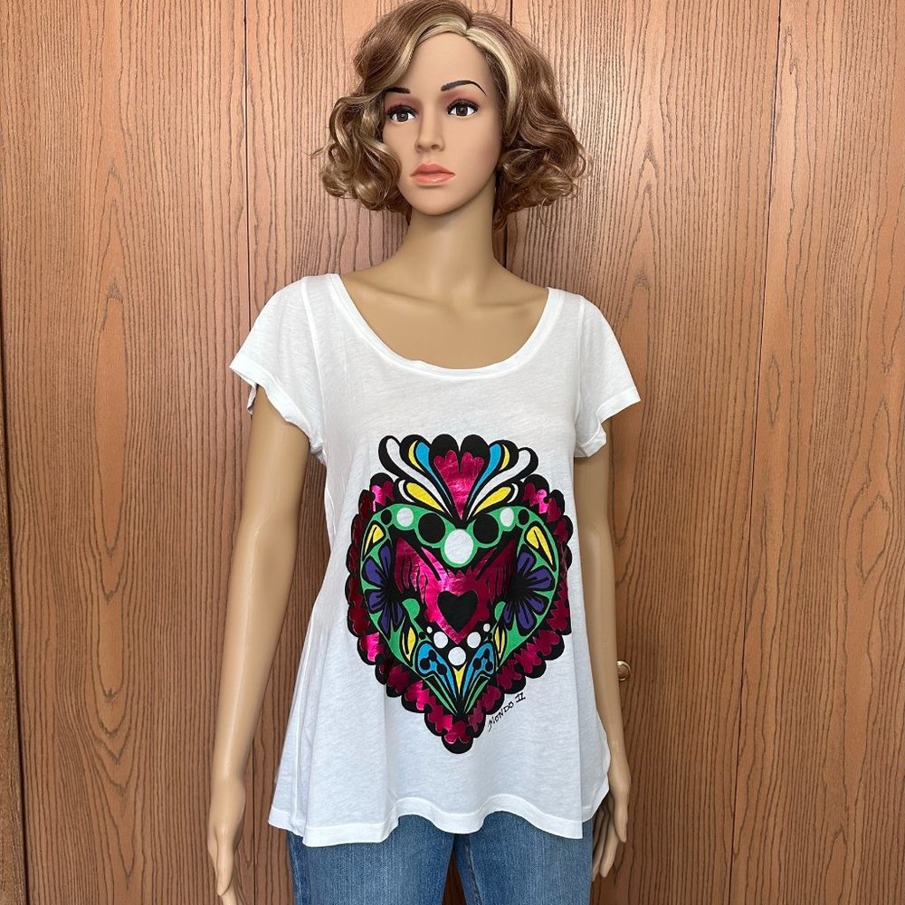 Women Mondo Guerra original White Top with Foil design, plus bag - Size S